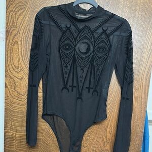 Black Sheer Bodysuit with Geometric Design